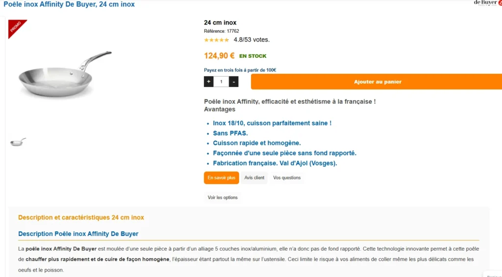 fiche produit SEO poêle