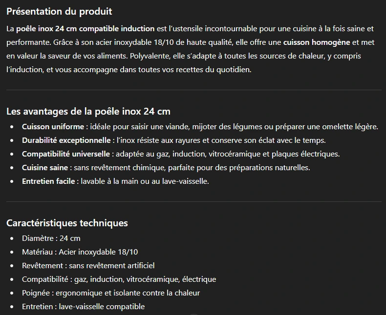 présentation fiche produit seo